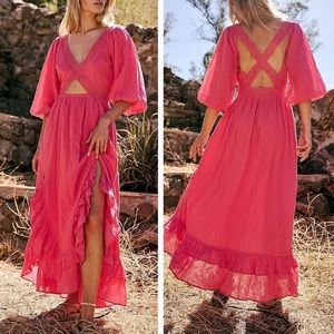 Free People X's And O's Midi Endless Summer Midi Maxi Lace Ruffle Dress